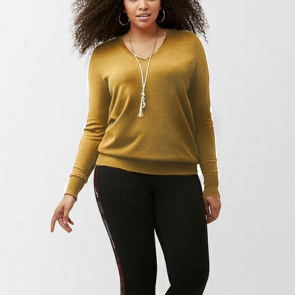 Lane Bryant Sweaters - Lane Bryant mustard yellow double v neck sweater